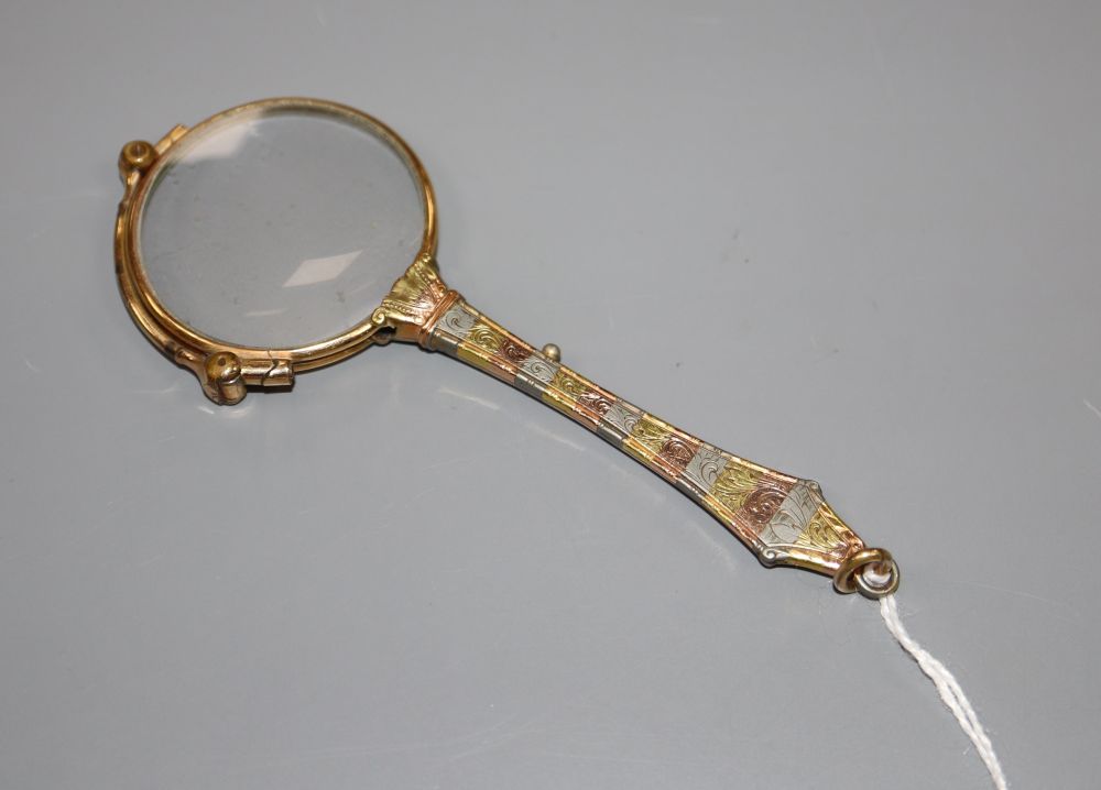 A 14ct three coloured gold plated lorgnette, 11.3cm.